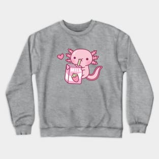 Cute Axolotl Drinking Strawberry Milk Doodle Crewneck Sweatshirt